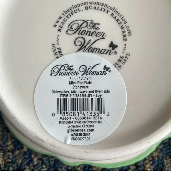 NWT PIONEER WOMAN Floral Polka Dot Christmas Mini Pie Plates Stoneware Set of 8 - Picture 3 of 3